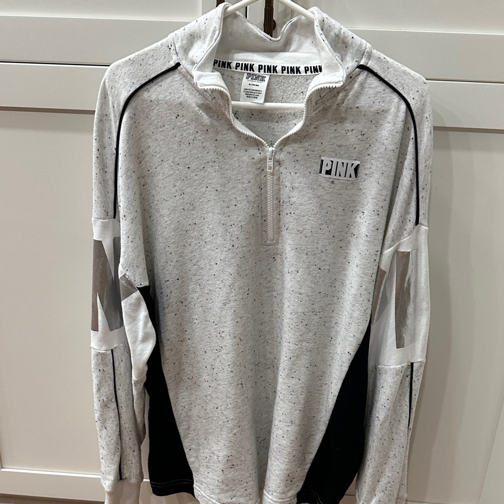 PINK Victoria's Secret Woman’s Black and Gray Zip-Up Sweatshirt Medium